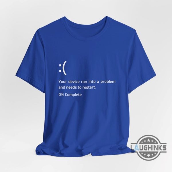 blue screen error microsoft windows shirt your device ran into a problem and needs to restart zero percent complete shirts laughinks 1