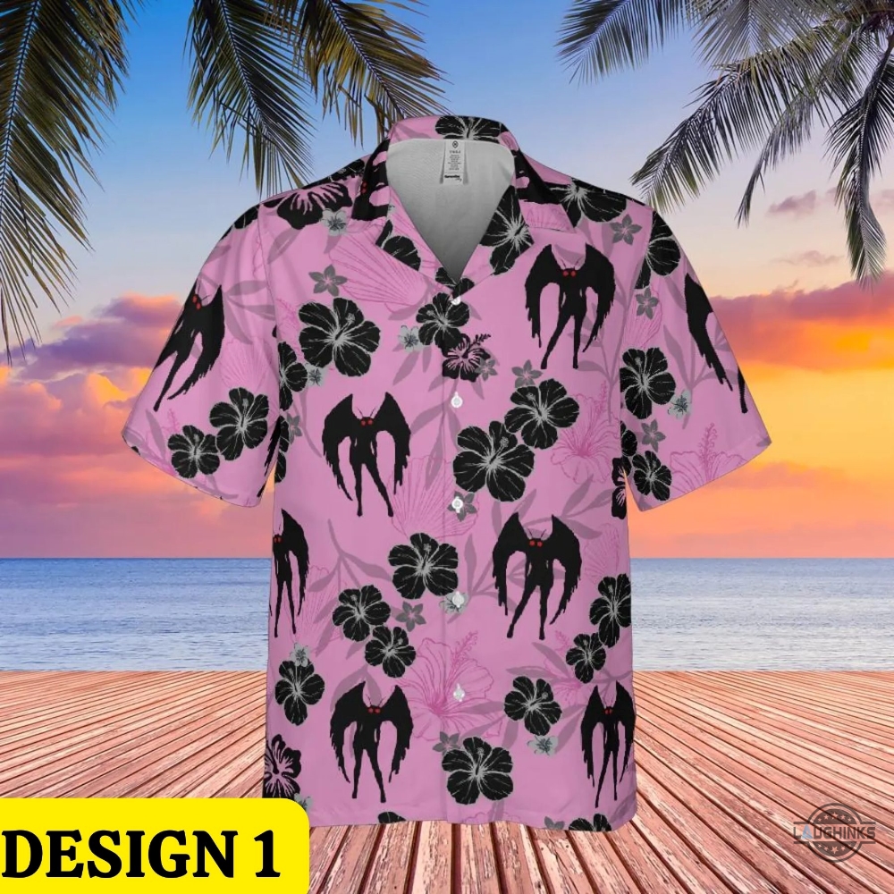 Mothman Button Up Shirt Mothman Hawaiian Shirts And Shorts Mothman Halloween Costume Green Grey Pink