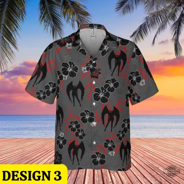 mothman button up shirt mothman hawaiian shirts and shorts mothman halloween costume green grey pink laughinks 3