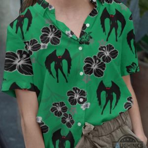 mothman button up shirt mothman hawaiian shirts and shorts mothman halloween costume green grey pink laughinks 6