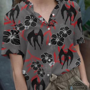 mothman button up shirt mothman hawaiian shirts and shorts mothman halloween costume green grey pink laughinks 8