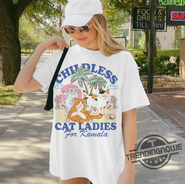 Vintage Childless Cat Lady Shirt Coconut Tree Harris 47 Shirt Childless Cat Lady Kamala T Shirt 2024 Vote Blue Shirt trendingnowe 3