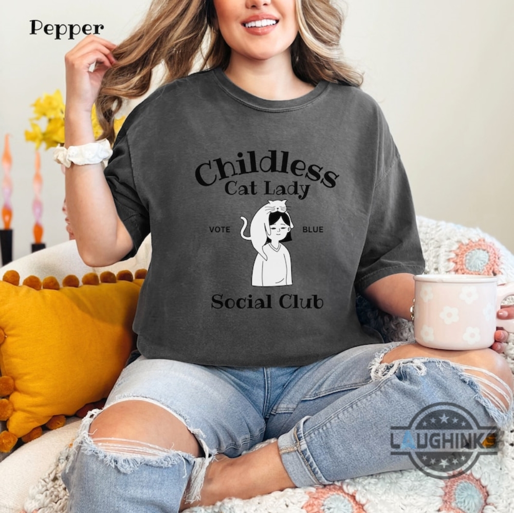 Childless Cat Lady Social Club Shirt Vote Blue For Kamala Harris 2024 Shirt Gift For Cat Lovers