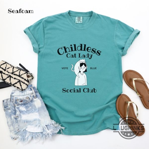 childless cat lady social club shirt vote blue for kamala harris 2024 shirt gift for cat lovers laughinks 2