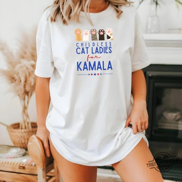 Cat Ladies For Kamala Shirt V2 Kamala Harris 2024 Shirt Cat Mom T Shirt Kamala Rally Shirt Childless Cat Ladies Kamala Shirt trendingnowe 3