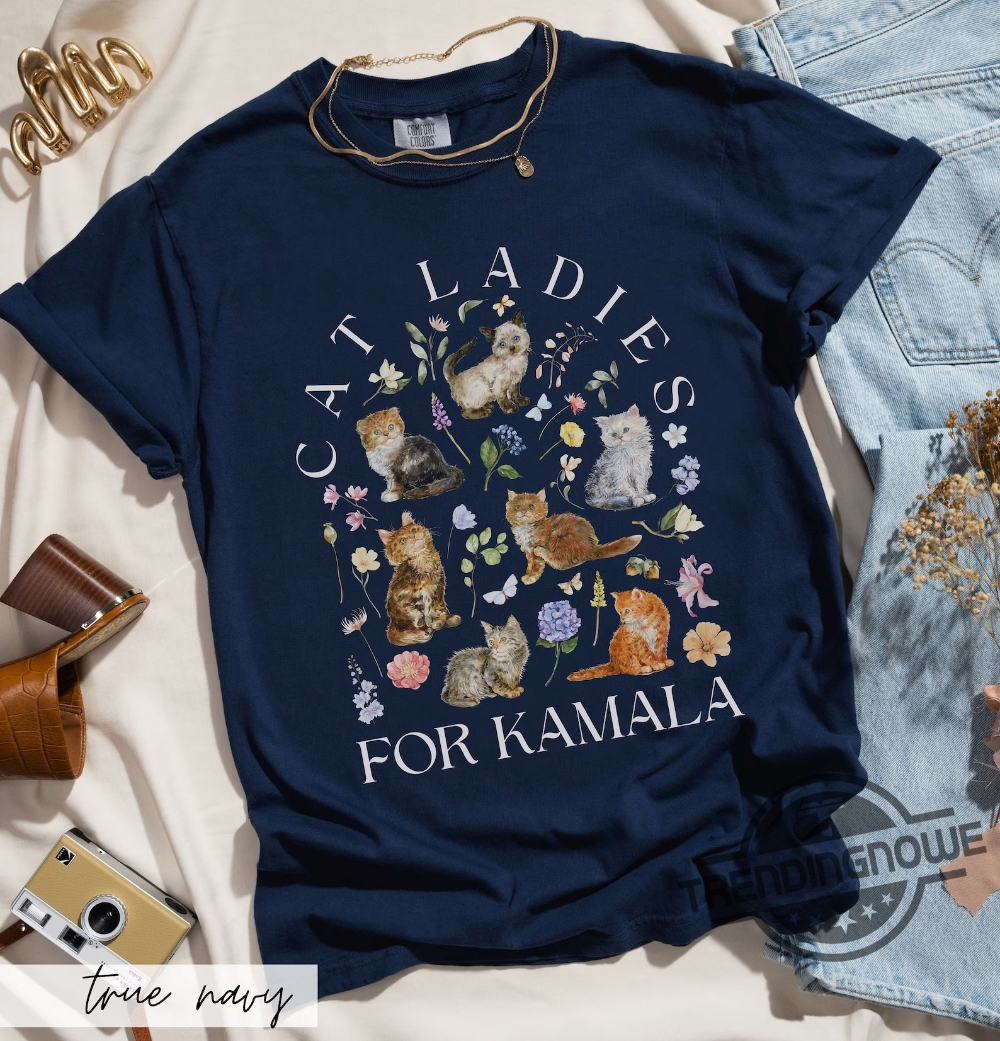 Cat Ladies For Kamala Shirt Cottagecore Kittens Kamala Harris Voting 2024 Presidential Election Cat Person Political Tee trendingnowe 2