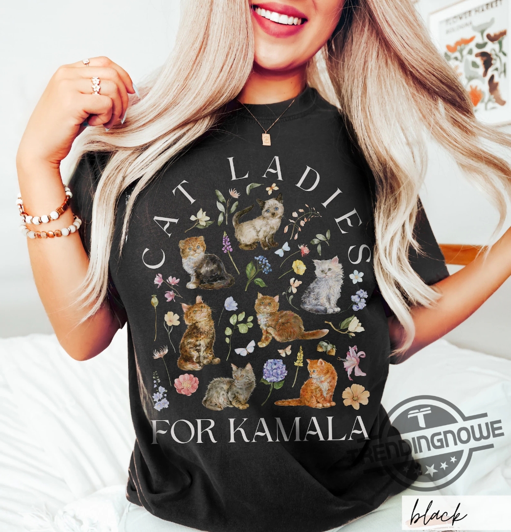 Cat Ladies For Kamala Shirt Cottagecore Kittens Kamala Harris Voting 2024 Presidential Election Cat Person Political Tee trendingnowe 3