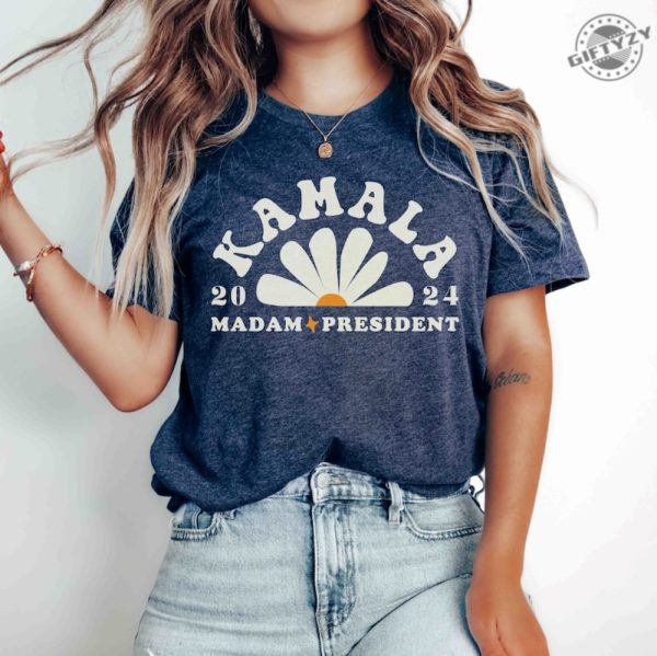 Kamala Harris 2024 Madam President Shirt Feminist Kamala Tshirt Vote Harris Cool Hoodie Trendy Retro Daisy Election Sweatshirt Mens Womens Shirt giftyzy 2