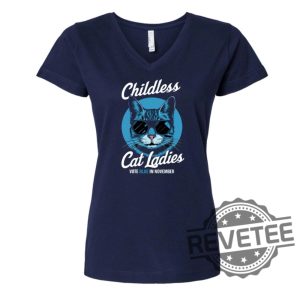 Childless Cat Lady Kamala Harris V Neck Tee Vote Kamala T Shirt Political Shirt Childless Cat Lady T Shirt revetee 2