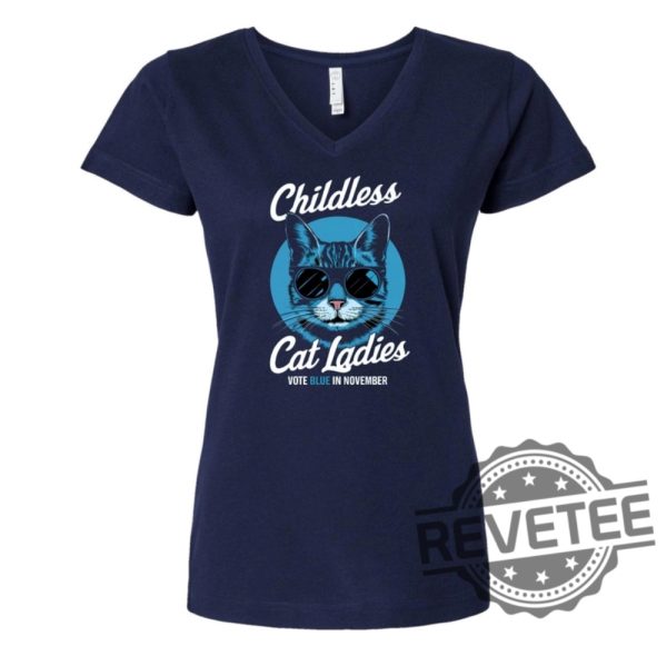 Childless Cat Lady Kamala Harris V Neck Tee Vote Kamala T Shirt Political Shirt Childless Cat Lady T Shirt revetee 2