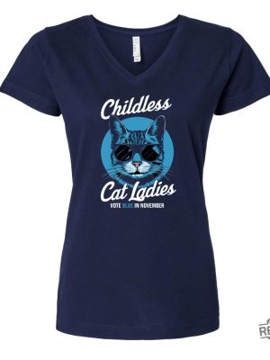 Childless Cat Lady Kamala Harris V Neck Tee Vote Kamala T Shirt Political Shirt Childless Cat Lady T Shirt revetee 3