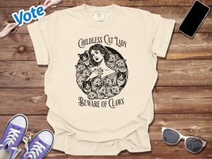 Childless Cat Lady Shirt Beware Of Claws Shirt Vintage Cat Lady Shirt Childless Cat Lady T Shirt revetee 5