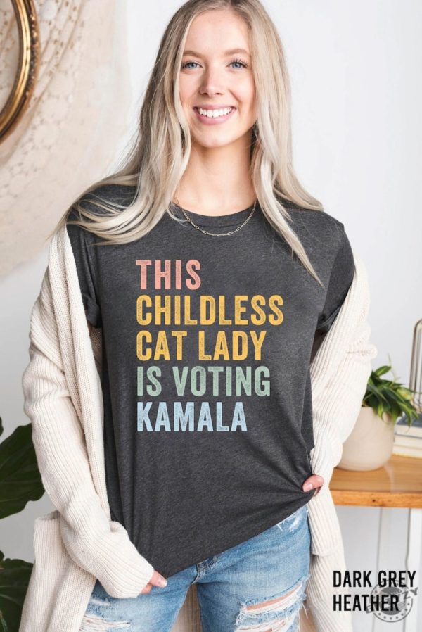 Childless Cat Lady For Kamala Tshirt Childless Cat Ladies Is Voting Coconut Tree Hoodie Vote Blue Sweatshirt 2024 Election Voting Shirt giftyzy 1