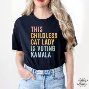 Childless Cat Lady For Kamala Tshirt Childless Cat Ladies Is Voting Coconut Tree Hoodie Vote Blue Sweatshirt 2024 Election Voting Shirt giftyzy 2