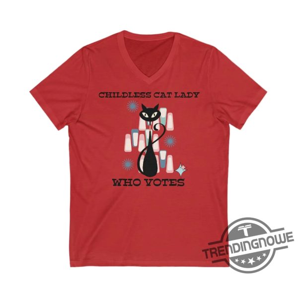 Childless Cat Lady Who Votes V Neck Shirt Retro Atomic Kitschy Cat Tee trendingnowe 3