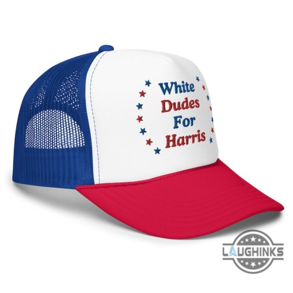 white dudes for kamala harris trucker cap white dudes for harris printed or embroidered hat 2024 laughinks 1