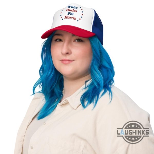 white dudes for kamala harris trucker cap white dudes for harris printed or embroidered hat 2024 laughinks 3