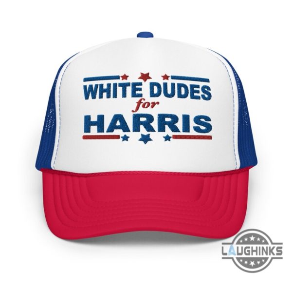 white dudes for harris trucker hat kamala harris for president 2024 mesh back printed or embroidered trucker cap laughinks 1