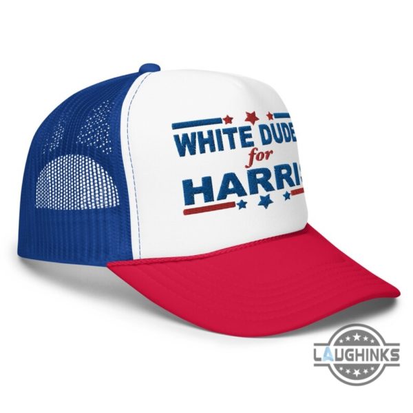 white dudes for harris trucker hat kamala harris for president 2024 mesh back printed or embroidered trucker cap laughinks 4