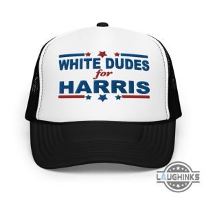 white dudes for harris trucker hat kamala harris for president 2024 mesh back printed or embroidered trucker cap laughinks 5