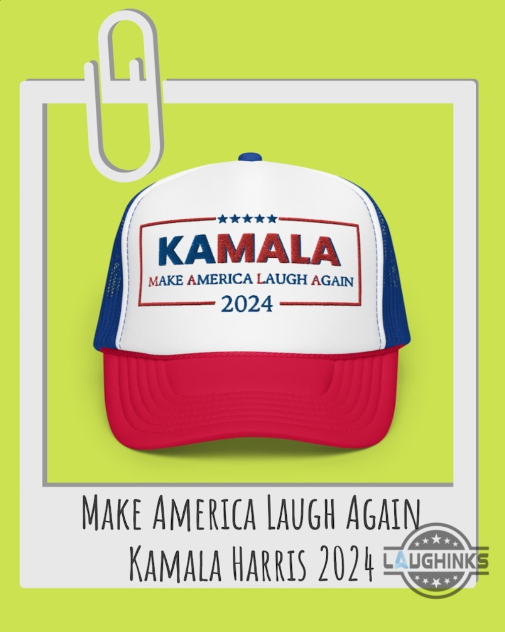 kamala harris make america laugh again trucker cap ka mala embroidered or printed mesh back trucker hats 2024 american flag style laughinks 1