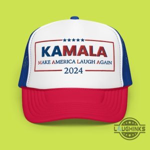 kamala harris make america laugh again trucker cap ka mala embroidered or printed mesh back trucker hats 2024 american flag style laughinks 2