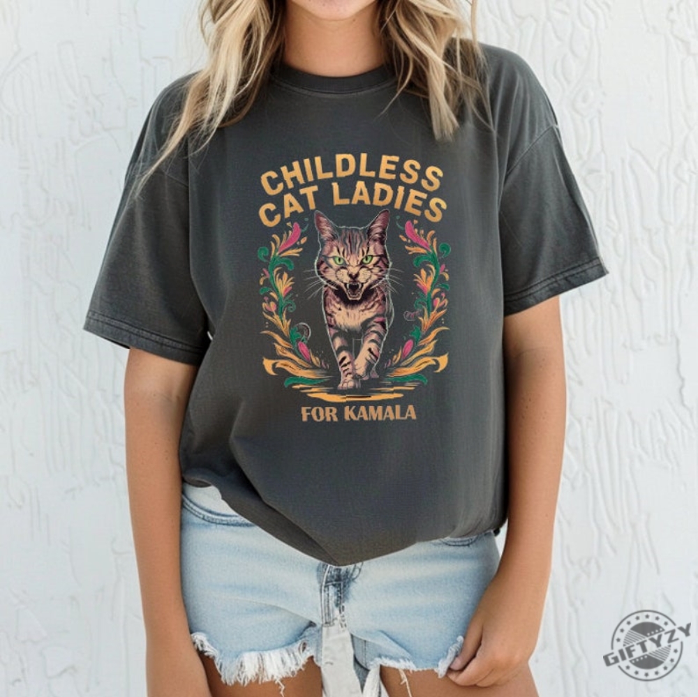 Cat Ladies For Kamala 2024 Tshirt Childless Cat Lady Is Voting Kamala Harris Shirt