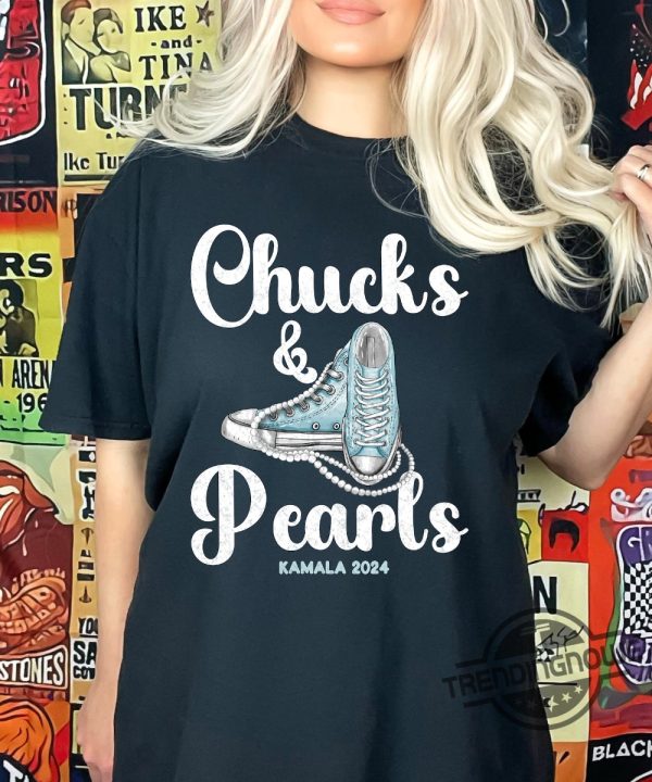 Chucks And Pearls Shirt Election 2024 Tshirt Kamala Harris T Shirt Feminist Tee Single Cat Lady Shirt I Am Speaking Tee trendingnowe 1