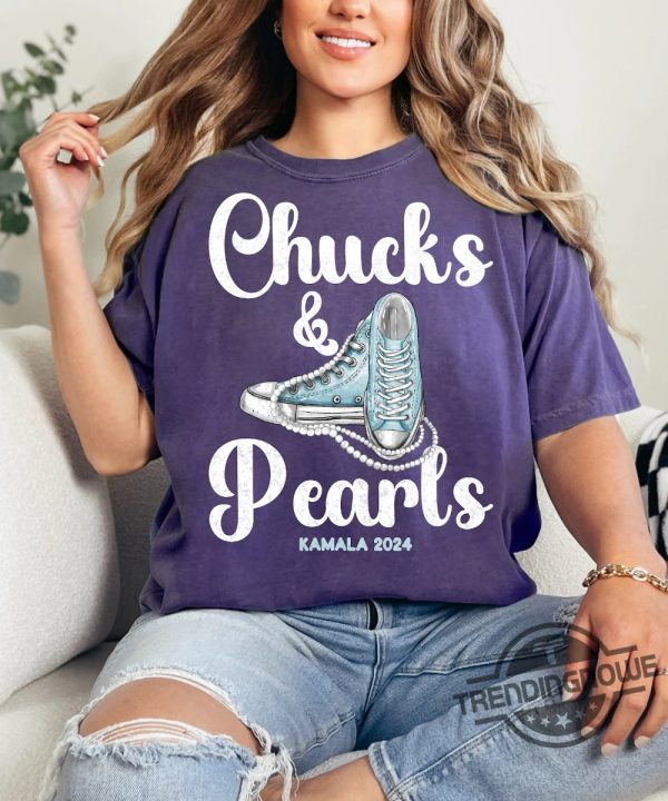 Chucks And Pearls Shirt Election 2024 Tshirt Kamala Harris T Shirt Feminist Tee Single Cat Lady Shirt I Am Speaking Tee trendingnowe 2