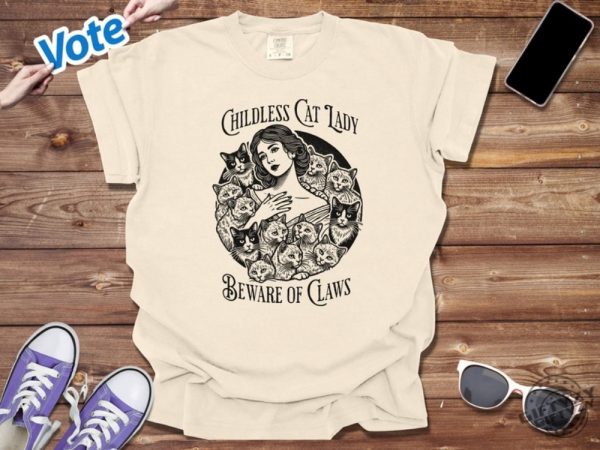 Childless Cat Lady Vintage Shirt Against Fascism Sweatshirt Rocker Vote 2024 Hoodie Feminist Voting Tshirt Pro Choice Liberal Tee Team Cat Shirt giftyzy 1