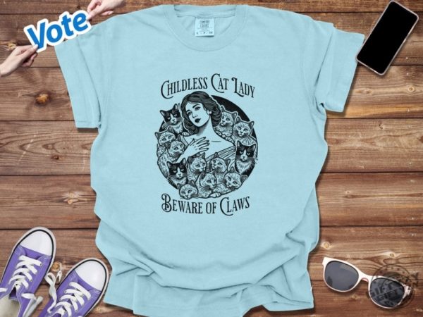 Childless Cat Lady Vintage Shirt Against Fascism Sweatshirt Rocker Vote 2024 Hoodie Feminist Voting Tshirt Pro Choice Liberal Tee Team Cat Shirt giftyzy 3