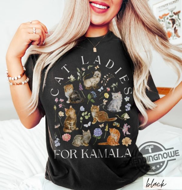 Cat Ladies For Kamala Shirt Cottagecore Kittens Kamala Harris Voting 2024 Presidential Election Cat Person Political Tee trendingnowe 1