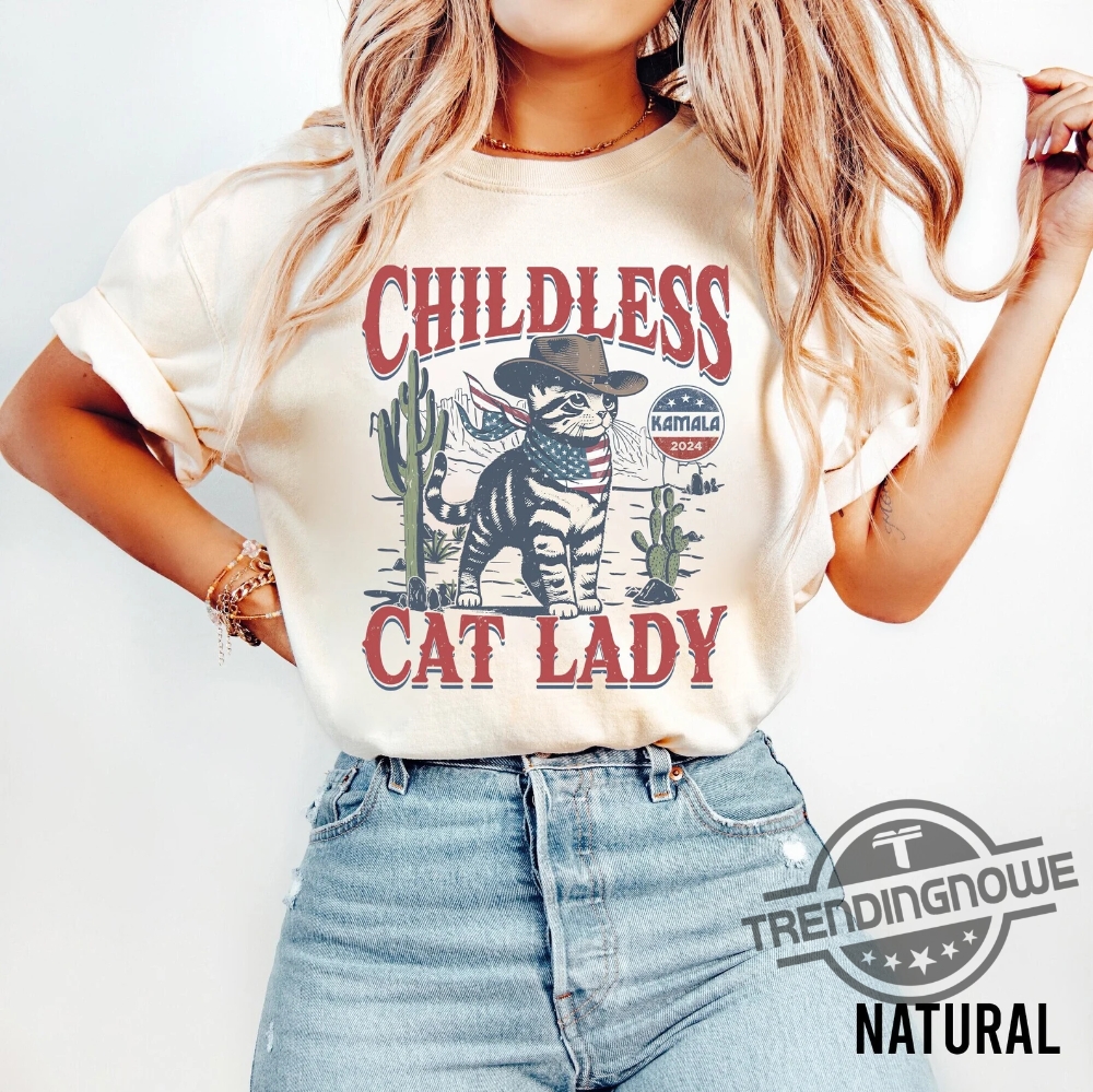 Childless Cat Lady For Kamala Shirt Childless Cat Ladies Is Voting T Shirt Coconut Tree Vote Blue Shirt 2024 Election Shirt