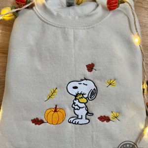 snoopy and woodstock hug gif fall embroidered shirt halloween gift