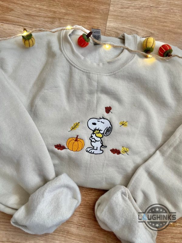 snoopy and woodstock hug gif fall embroidered shirt halloween gift