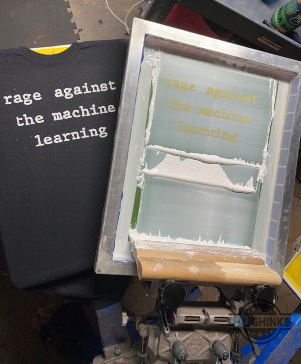 rage against the machine learning anti ai art meme shirt