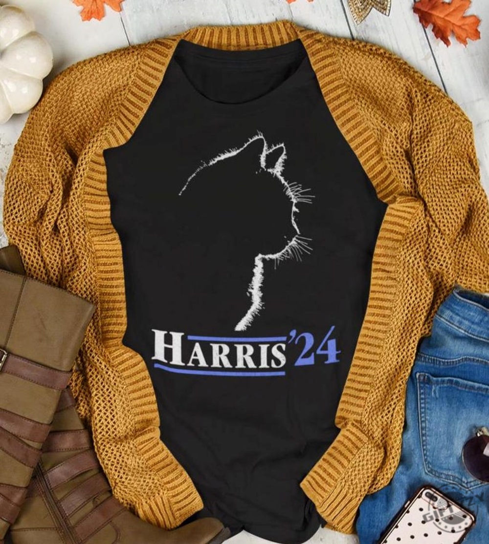 Harris 2024 For President Shirt Kamala Harris Tshirt Kamala Sweatshirt Childless Cat Women Kamala Cat Silhouette Harris 24 Shirt