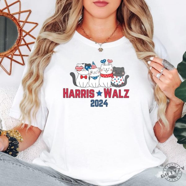 Harris Walz 2024 Shirt Cute Cat Political Hoodie Election 2024 Sweatshirt Childless Cat Lady Votes Tshirt For Cat Moms Shirt giftyzy 2