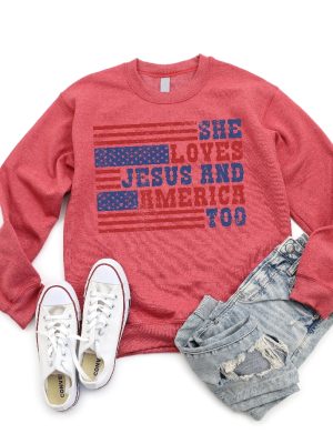 Retro Usa Sweatshirt She Loves Jesus And America Too Loves Jesus And America Too Shirt revetee 4