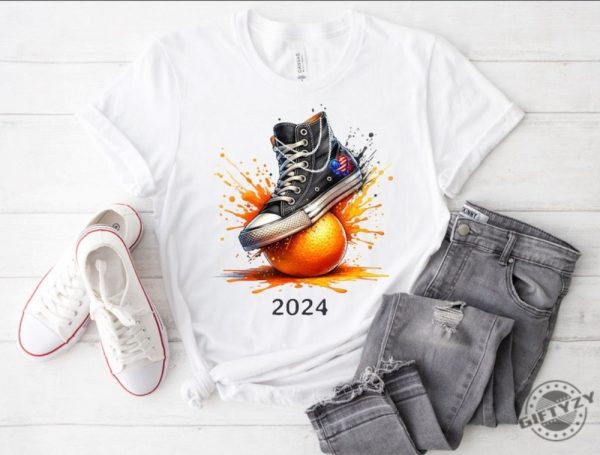 Harris For President Shirt Converse And Pearls Tshirt 2024 Kamala For President Hoodie Converse Smashing An Orange Crushing Shirt giftyzy 1