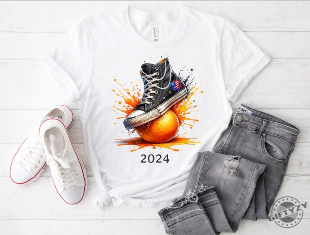 Harris For President Shirt Converse And Pearls Tshirt 2024 Kamala For President Hoodie Converse Smashing An Orange Crushing Shirt