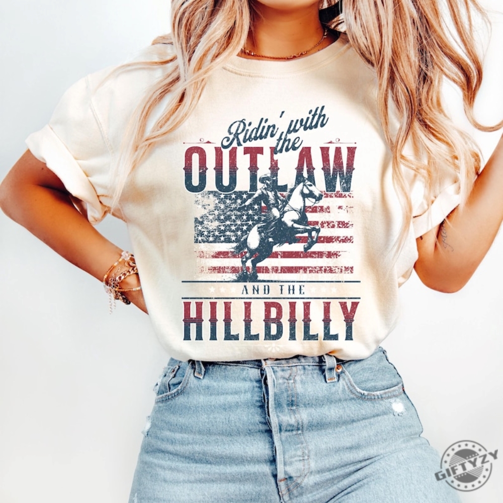 Ridin With The Outlaw And The Hillbilly Trump Shirt 2024 Election Conservative Political Republican Trump Supporter Presidential Voting Maga Shirt giftyzy 1