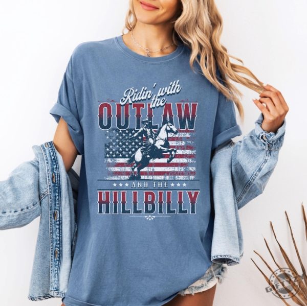 Ridin With The Outlaw And The Hillbilly Trump Shirt 2024 Election Conservative Political Republican Trump Supporter Presidential Voting Maga Shirt giftyzy 2