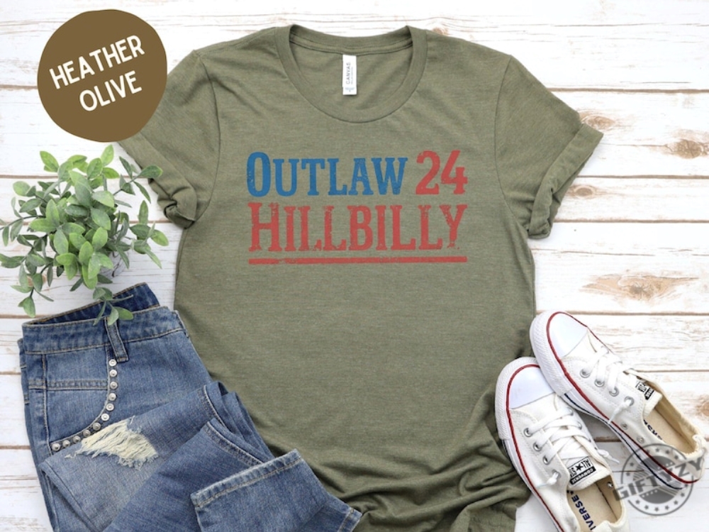 Outlaw 24 Hillbilly Shirt Vintage Graphic Tshirt Southern Style Sweatshirt Red White Blue Design Unisex Casual Wear Hoodie Retro Look Gift Idea