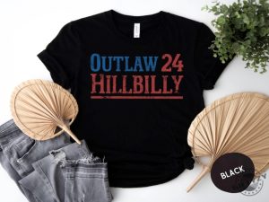 Outlaw 24 Hillbilly Shirt Vintage Graphic Tshirt Southern Style Sweatshirt Red White Blue Design Unisex Casual Wear Hoodie Retro Look Gift Idea giftyzy 5