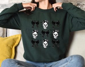 Halloween Skull Black Bow Retro Halloween Shirt Halloween Womens Sweatshirt Halloween Costume Hoodie Fall Sweater Spooky Season Tshirt giftyzy 6