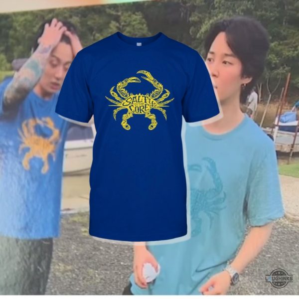 crab salty to the core shirt worn by jungkook and jimin bts while kayaking