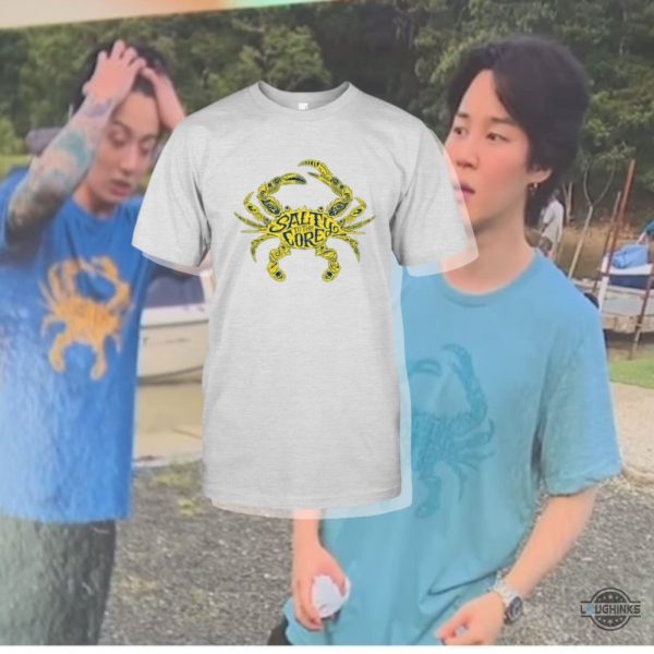 crab salty to the core shirt worn by jungkook and jimin bts while kayaking