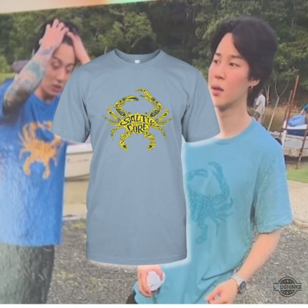 crab salty to the core shirt worn by jungkook and jimin bts while kayaking