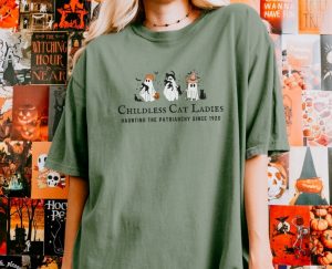 Halloween Childless Cat Lady Tshirt Cute Ghosts For Kamala Harris Hoodie The Patriarchy Feminism Sweatshirt Spooky Election Shirt 2024 giftyzy 3